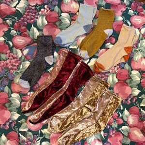 Bundle of 6 Free People Sparkle Velvet Assorted Colorful Socks Set